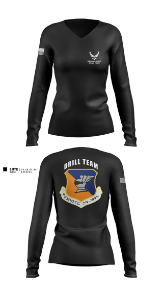 Women's Long Sleeve Vneck Shirt, WBHS AFJROTC, Air Force, Teamtime, Team time, sublimation, custom sports apparel, team uniforms, spirit wear, spiritwear, sports uniforms, custom shirts, team store, custom team store, fundraiser sports, apparel fundraiser