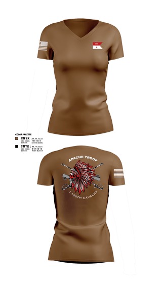 Women's Short Sleeve Vneck Shirt, Apache Troop 1-150th, Army, Teamtime, Team time, sublimation, custom sports apparel, team uniforms, spirit wear, spiritwear, sports uniforms, custom shirts, team store, custom team store, fundraiser sports, apparel fundraiser