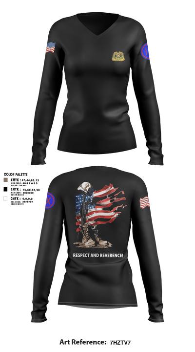 962D QUARTERMASTER COMPANY (MORTUARY AFFAIRS) 48662806 Women's Long Sleeve V-neck Shirt - 6