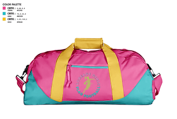 Duffle Bag, Acreage Girls Flag Football, Football, Teamtime, Team time, sublimation, custom sports apparel, team uniforms, spirit wear, spiritwear, sports uniforms, custom shirts, team store, custom team store, fundraiser sports, apparel fundraiser
