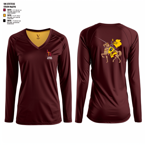 Women's Long Sleeve Vneck Shirt, Lutheran North High School Volleyball, Women's Volleyball, Teamtime, Team time, sublimation, custom sports apparel, team uniforms, spirit wear, spiritwear, sports uniforms, custom shirts, team store, custom team store, fundraiser sports, apparel fundraiser