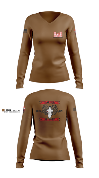 Women's Long Sleeve Vneck Shirt, 836 Engineer Company SAPPER, , Teamtime, Team time, sublimation, custom sports apparel, team uniforms, spirit wear, spiritwear, sports uniforms, custom shirts, team store, custom team store, fundraiser sports, apparel fundraiser