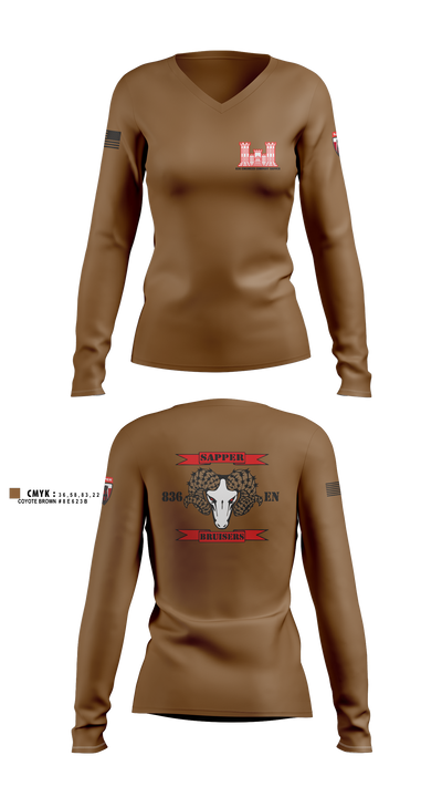836 Engineer Company SAPPER 18446869 Women's Long Sleeve V-neck Shirt - 1