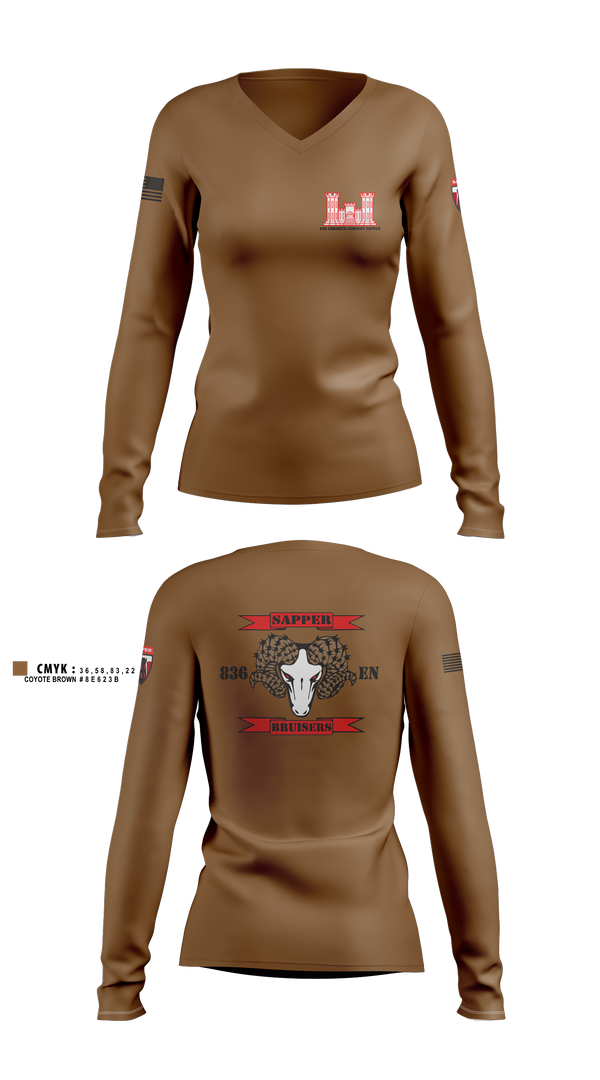 Women's Long Sleeve Vneck Shirt, 836 Engineer Company SAPPER, , Teamtime, Team time, sublimation, custom sports apparel, team uniforms, spirit wear, spiritwear, sports uniforms, custom shirts, team store, custom team store, fundraiser sports, apparel fundraiser