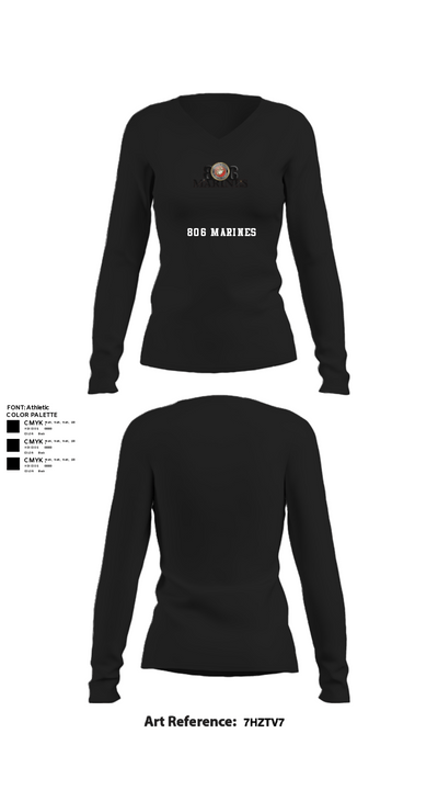 806 Marines 13874790 Women's Long Sleeve V-neck Shirt - 22