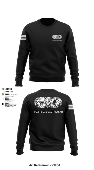 Crew Neck Sweatshirt, Fox FSC, 1-319 AFAR, Army, Teamtime, Team time, sublimation, custom sports apparel, team uniforms, spirit wear, spiritwear, sports uniforms, custom shirts, team store, custom team store, fundraiser sports, apparel fundraiser
