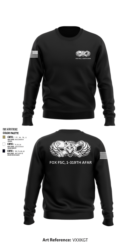 Crew Neck Sweatshirt, Fox FSC, 1-319 AFAR, Army, Teamtime, Team time, sublimation, custom sports apparel, team uniforms, spirit wear, spiritwear, sports uniforms, custom shirts, team store, custom team store, fundraiser sports, apparel fundraiser