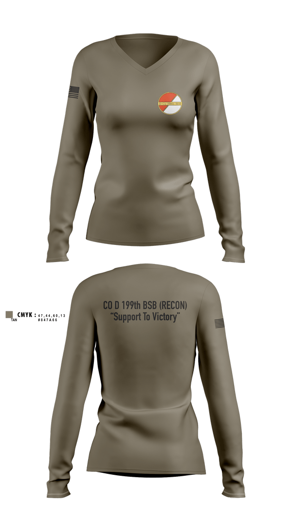 Women's Long Sleeve Vneck Shirt, Co D 199TH BSB RECON, National Guard, Teamtime, Team time, sublimation, custom sports apparel, team uniforms, spirit wear, spiritwear, sports uniforms, custom shirts, team store, custom team store, fundraiser sports, apparel fundraiser