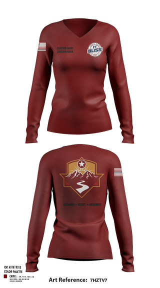 Women's Long Sleeve Vneck Shirt, Fort Bliss DENTAC, Army, Teamtime, Team time, sublimation, custom sports apparel, team uniforms, spirit wear, spiritwear, sports uniforms, custom shirts, team store, custom team store, fundraiser sports, apparel fundraiser