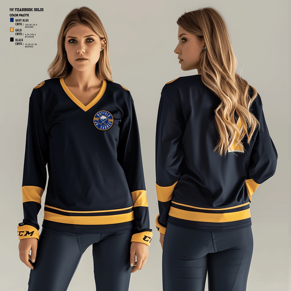 Women's Long Sleeve Vneck Shirt, Buffalo jr sabres, Ice Hockey, Teamtime, Team time, sublimation, custom sports apparel, team uniforms, spirit wear, spiritwear, sports uniforms, custom shirts, team store, custom team store, fundraiser sports, apparel fundraiser