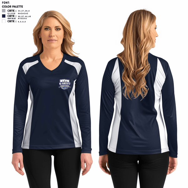 Women's Long Sleeve Vneck Shirt, No Handouts Track & Field, Track & Field, Teamtime, Team time, sublimation, custom sports apparel, team uniforms, spirit wear, spiritwear, sports uniforms, custom shirts, team store, custom team store, fundraiser sports, apparel fundraiser