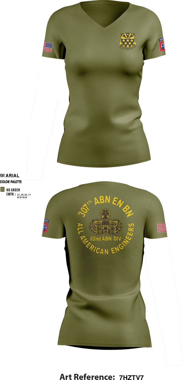 Women's Short Sleeve Vneck Shirt, 307th Airborne Engineers Battalion, , Teamtime, Team time, sublimation, custom sports apparel, team uniforms, spirit wear, spiritwear, sports uniforms, custom shirts, team store, custom team store, fundraiser sports, apparel fundraiser