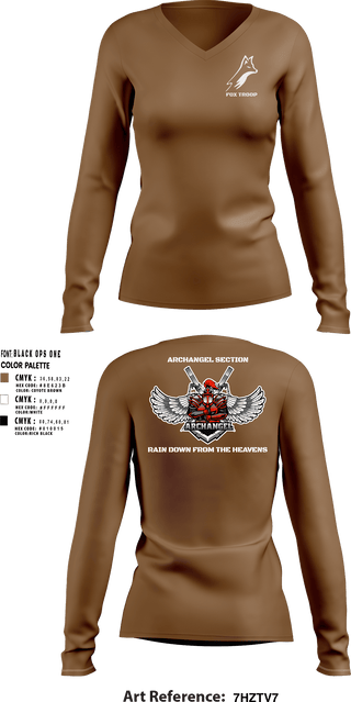 Women's Long Sleeve Vneck Shirt, Fox troop, Army, Teamtime, Team time, sublimation, custom sports apparel, team uniforms, spirit wear, spiritwear, sports uniforms, custom shirts, team store, custom team store, fundraiser sports, apparel fundraiser