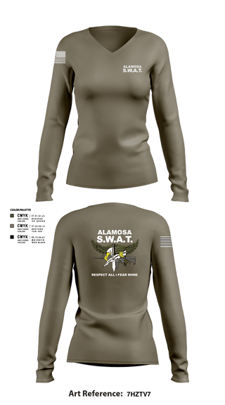 Women's Long Sleeve Vneck Shirt, Alamosa SWAT Team, Police, Teamtime, Team time, sublimation, custom sports apparel, team uniforms, spirit wear, spiritwear, sports uniforms, custom shirts, team store, custom team store, fundraiser sports, apparel fundraiser