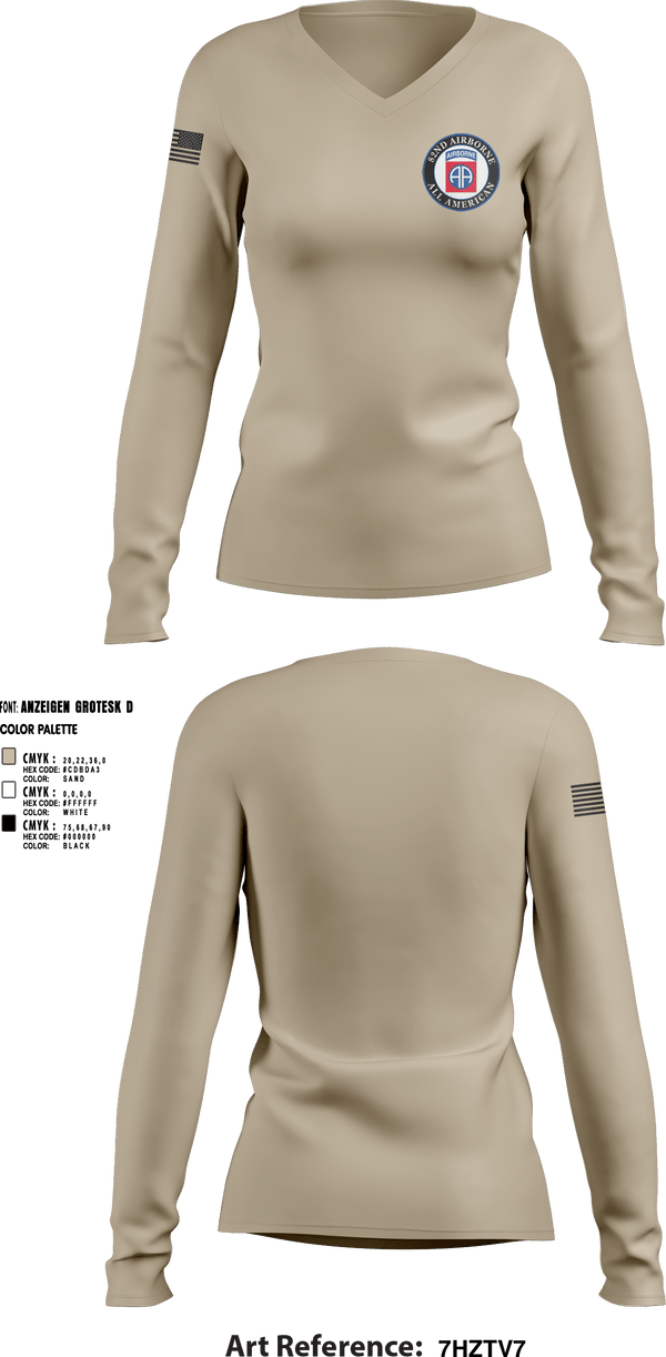 Women's Long Sleeve Vneck Shirt, 82nd Airborne Division, Army, Teamtime, Team time, sublimation, custom sports apparel, team uniforms, spirit wear, spiritwear, sports uniforms, custom shirts, team store, custom team store, fundraiser sports, apparel fundraiser