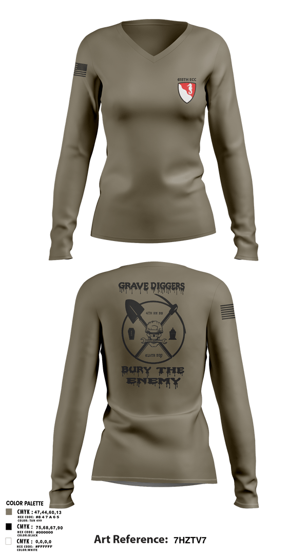 Women's Long Sleeve Vneck Shirt, 615TH ECC, , Teamtime, Team time, sublimation, custom sports apparel, team uniforms, spirit wear, spiritwear, sports uniforms, custom shirts, team store, custom team store, fundraiser sports, apparel fundraiser