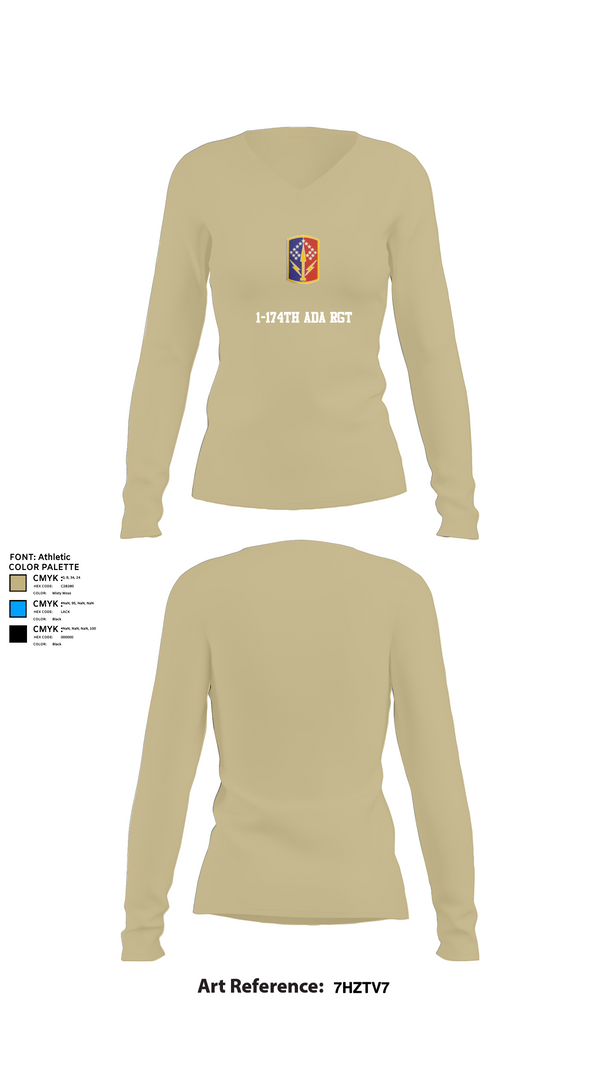 Women's Long Sleeve Vneck Shirt, 1-174th ADA RGT, , Teamtime, Team time, sublimation, custom sports apparel, team uniforms, spirit wear, spiritwear, sports uniforms, custom shirts, team store, custom team store, fundraiser sports, apparel fundraiser