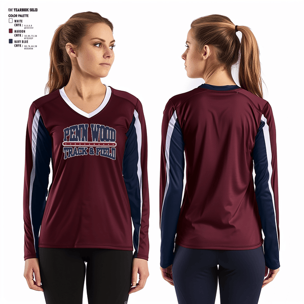 Women's Long Sleeve Vneck Shirt, PENN WOOD Highschool, Track & Field, Teamtime, Team time, sublimation, custom sports apparel, team uniforms, spirit wear, spiritwear, sports uniforms, custom shirts, team store, custom team store, fundraiser sports, apparel fundraiser