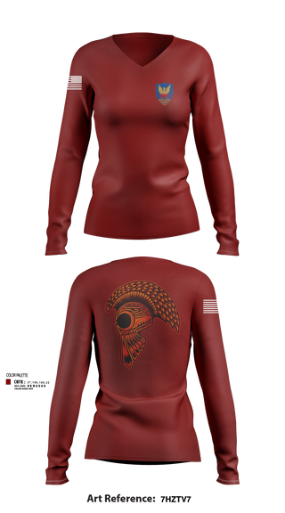 Women's Long Sleeve Vneck Shirt, HHC, 311th (T)SC, , Teamtime, Team time, sublimation, custom sports apparel, team uniforms, spirit wear, spiritwear, sports uniforms, custom shirts, team store, custom team store, fundraiser sports, apparel fundraiser