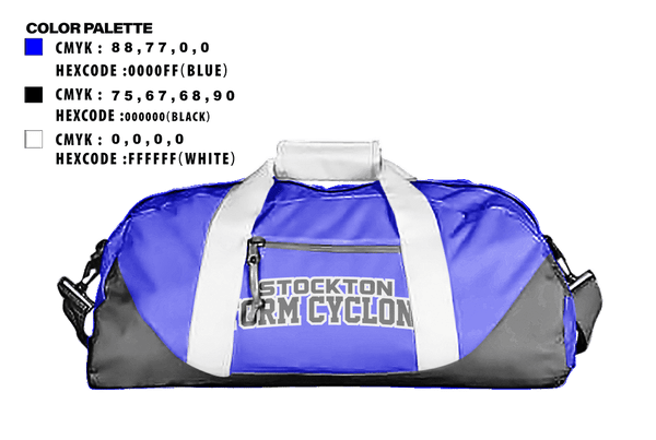Duffle Bag, Stockton Storm Cyclones, Women's Soccer, Teamtime, Team time, sublimation, custom sports apparel, team uniforms, spirit wear, spiritwear, sports uniforms, custom shirts, team store, custom team store, fundraiser sports, apparel fundraiser