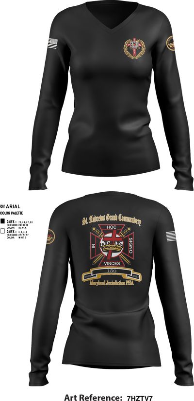 St Andrew’s Grand Commandery 92356155 Women's Long Sleeve V-neck Shirt - 1