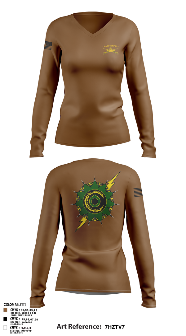 Women's Long Sleeve Vneck Shirt, Chaos Company, Army, Teamtime, Team time, sublimation, custom sports apparel, team uniforms, spirit wear, spiritwear, sports uniforms, custom shirts, team store, custom team store, fundraiser sports, apparel fundraiser