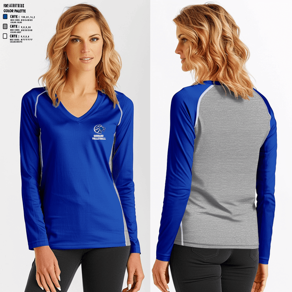 Women's Long Sleeve Vneck Shirt, Goddard High School Volleyball, Women's Volleyball, Teamtime, Team time, sublimation, custom sports apparel, team uniforms, spirit wear, spiritwear, sports uniforms, custom shirts, team store, custom team store, fundraiser sports, apparel fundraiser