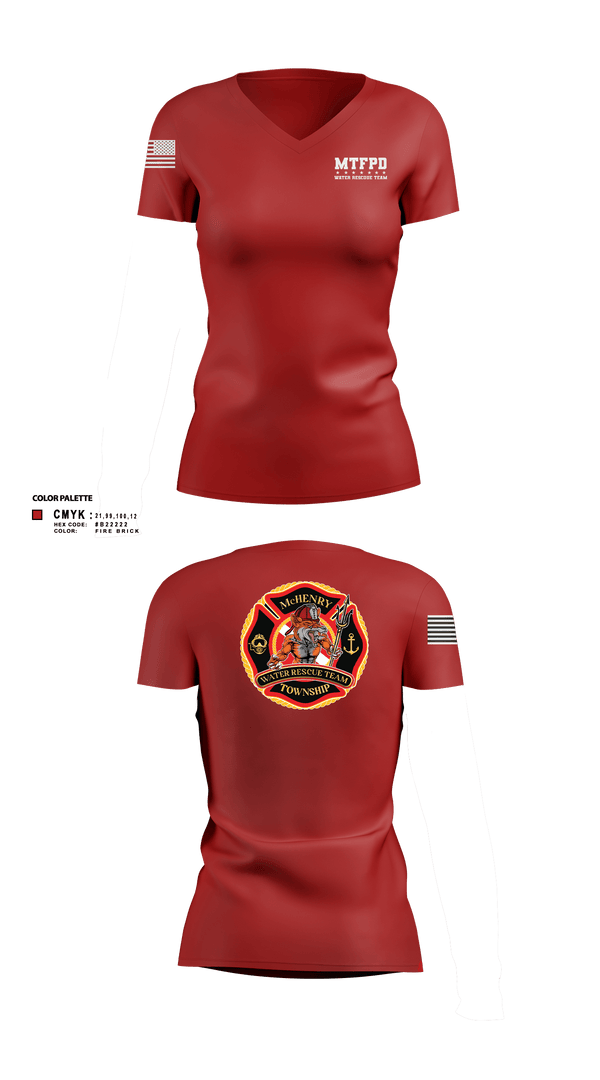Women's Short Sleeve Vneck Shirt, MTFPD Water Rescue Teams, Fire Department, Teamtime, Team time, sublimation, custom sports apparel, team uniforms, spirit wear, spiritwear, sports uniforms, custom shirts, team store, custom team store, fundraiser sports, apparel fundraiser