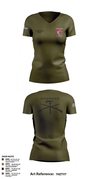 Women's Short Sleeve Vneck Shirt, Charger Co. / 2-112th Infantry Battalion, National Guard, Teamtime, Team time, sublimation, custom sports apparel, team uniforms, spirit wear, spiritwear, sports uniforms, custom shirts, team store, custom team store, fundraiser sports, apparel fundraiser