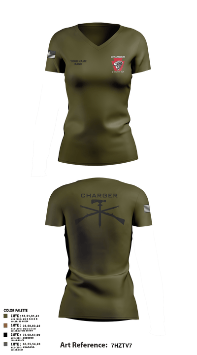 Charger Co. / 2-112th Infantry Battalion 37738588 Women's Short Sleeve V-neck Shirt - 54