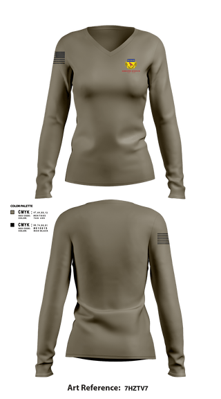 Women's Long Sleeve Vneck Shirt, Alpha BTRY 2/138th FA, National Guard, Teamtime, Team time, sublimation, custom sports apparel, team uniforms, spirit wear, spiritwear, sports uniforms, custom shirts, team store, custom team store, fundraiser sports, apparel fundraiser