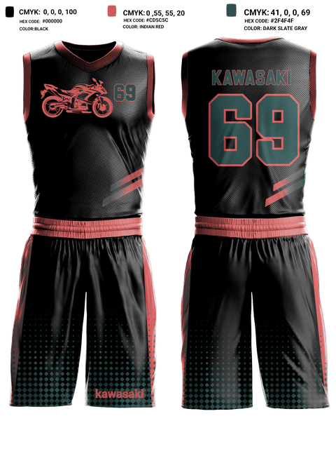 Basketball Uniform, Kawasaki, Men's Basketball, Teamtime, Team time, sublimation, custom sports apparel, team uniforms, spirit wear, spiritwear, sports uniforms, custom shirts, team store, custom team store, fundraiser sports, apparel fundraiser
