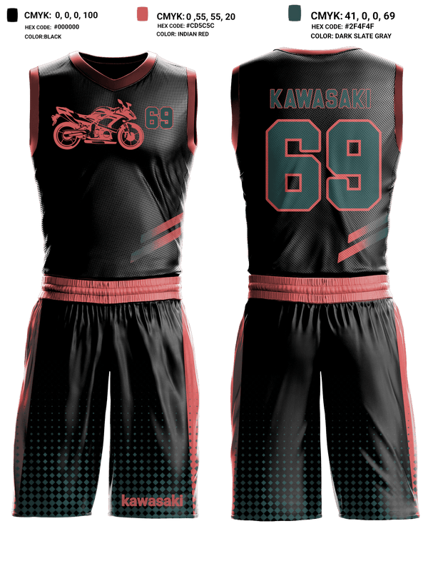 Basketball Uniform, Kawasaki, Men's Basketball, Teamtime, Team time, sublimation, custom sports apparel, team uniforms, spirit wear, spiritwear, sports uniforms, custom shirts, team store, custom team store, fundraiser sports, apparel fundraiser