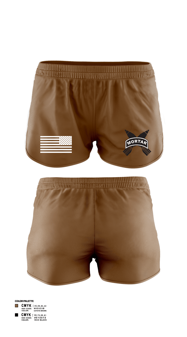 Women's Shorts, Mortars, Army, Teamtime, Team time, sublimation, custom sports apparel, team uniforms, spirit wear, spiritwear, sports uniforms, custom shirts, team store, custom team store, fundraiser sports, apparel fundraiser
