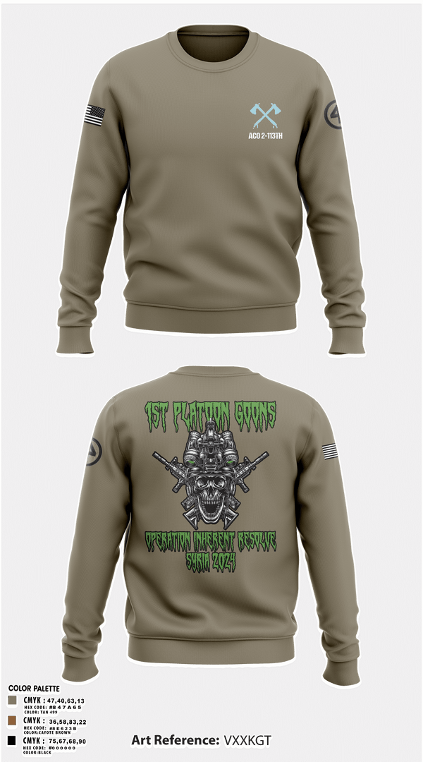 Crew Neck Sweatshirt, A-CO 2-113th Infantry, Army, Teamtime, Team time, sublimation, custom sports apparel, team uniforms, spirit wear, spiritwear, sports uniforms, custom shirts, team store, custom team store, fundraiser sports, apparel fundraiser