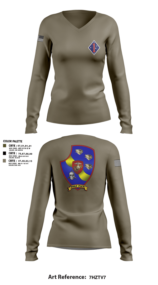 Women's Long Sleeve Vneck Shirt, 3rd LAR 1st MARDIV, Marines, Teamtime, Team time, sublimation, custom sports apparel, team uniforms, spirit wear, spiritwear, sports uniforms, custom shirts, team store, custom team store, fundraiser sports, apparel fundraiser