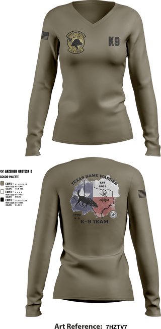 Women's Long Sleeve Vneck Shirt, TXGW K9, Police, Teamtime, Team time, sublimation, custom sports apparel, team uniforms, spirit wear, spiritwear, sports uniforms, custom shirts, team store, custom team store, fundraiser sports, apparel fundraiser