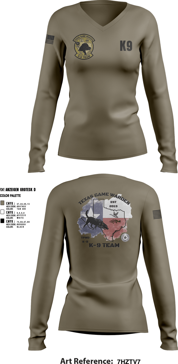 Women's Long Sleeve Vneck Shirt, TXGW K9, Police, Teamtime, Team time, sublimation, custom sports apparel, team uniforms, spirit wear, spiritwear, sports uniforms, custom shirts, team store, custom team store, fundraiser sports, apparel fundraiser