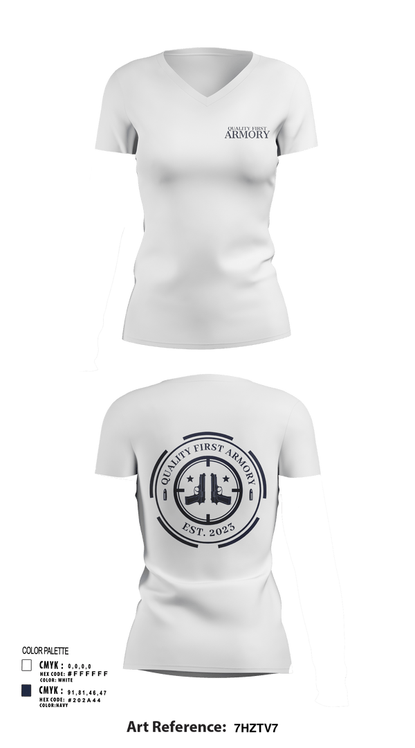 Women's Short Sleeve Vneck Shirt, QUALITY FIRST ARMORY, , Teamtime, Team time, sublimation, custom sports apparel, team uniforms, spirit wear, spiritwear, sports uniforms, custom shirts, team store, custom team store, fundraiser sports, apparel fundraiser