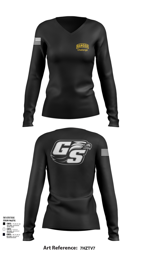 Women's Long Sleeve Vneck Shirt, GASOU ROTC Ranger Challenge, , Teamtime, Team time, sublimation, custom sports apparel, team uniforms, spirit wear, spiritwear, sports uniforms, custom shirts, team store, custom team store, fundraiser sports, apparel fundraiser