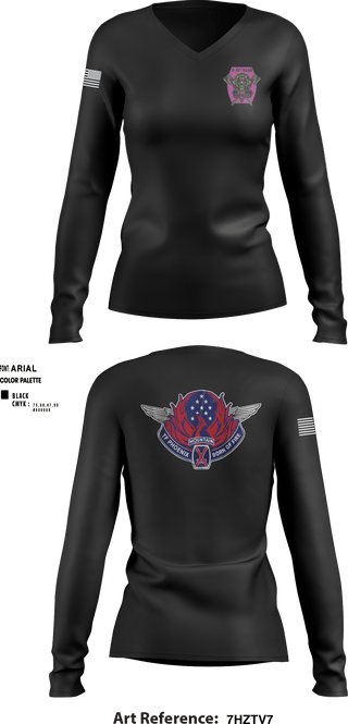 Women's Long Sleeve Vneck Shirt, HHC 3-10 GSAB, Army, Teamtime, Team time, sublimation, custom sports apparel, team uniforms, spirit wear, spiritwear, sports uniforms, custom shirts, team store, custom team store, fundraiser sports, apparel fundraiser
