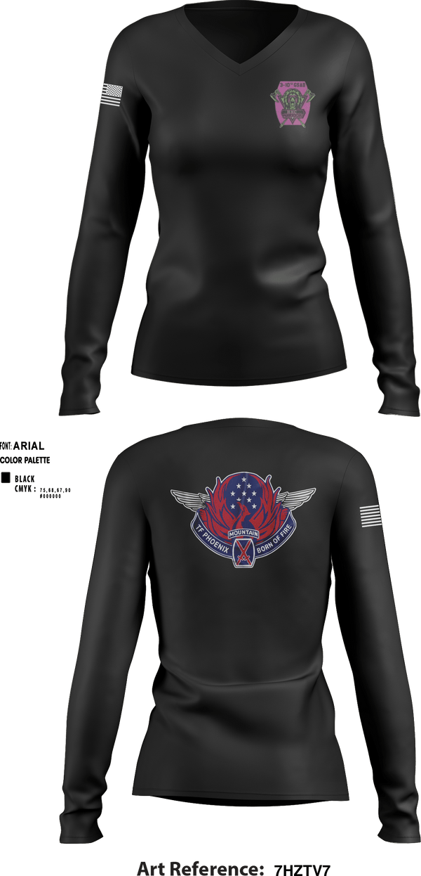 Women's Long Sleeve Vneck Shirt, HHC 3-10 GSAB, Army, Teamtime, Team time, sublimation, custom sports apparel, team uniforms, spirit wear, spiritwear, sports uniforms, custom shirts, team store, custom team store, fundraiser sports, apparel fundraiser