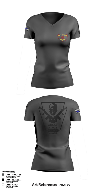 Erie police department 42261710 Women's Short Sleeve V-neck Shirt - 2