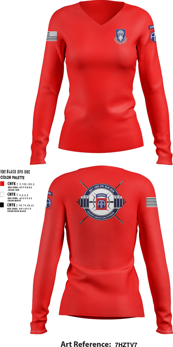 Women's Long Sleeve Vneck Shirt, 82nd ADSB H2F, Army, Teamtime, Team time, sublimation, custom sports apparel, team uniforms, spirit wear, spiritwear, sports uniforms, custom shirts, team store, custom team store, fundraiser sports, apparel fundraiser