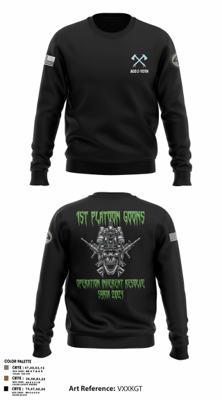 Crew Neck Sweatshirt, A-CO 2-113th Infantry, Army, Teamtime, Team time, sublimation, custom sports apparel, team uniforms, spirit wear, spiritwear, sports uniforms, custom shirts, team store, custom team store, fundraiser sports, apparel fundraiser