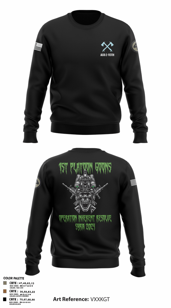 Crew Neck Sweatshirt, A-CO 2-113th Infantry, Army, Teamtime, Team time, sublimation, custom sports apparel, team uniforms, spirit wear, spiritwear, sports uniforms, custom shirts, team store, custom team store, fundraiser sports, apparel fundraiser