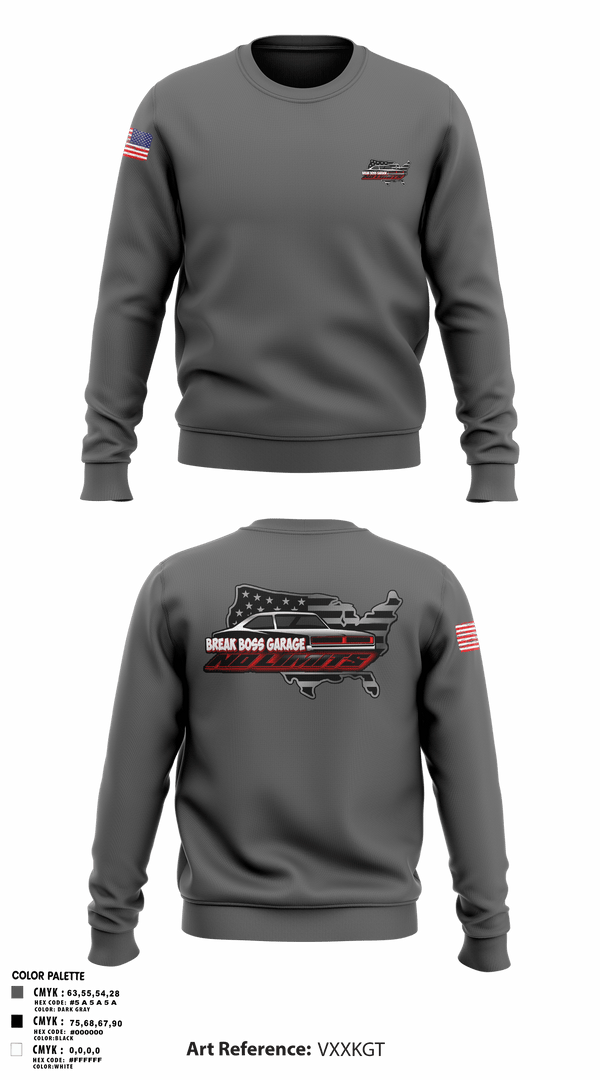 Crew Neck Sweatshirt, Brake Boss Garage, Marines, Teamtime, Team time, sublimation, custom sports apparel, team uniforms, spirit wear, spiritwear, sports uniforms, custom shirts, team store, custom team store, fundraiser sports, apparel fundraiser