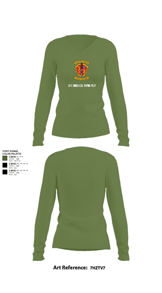 Women's Long Sleeve Vneck Shirt, 3/7 India Co. Wpns Plt, Marines, Teamtime, Team time, sublimation, custom sports apparel, team uniforms, spirit wear, spiritwear, sports uniforms, custom shirts, team store, custom team store, fundraiser sports, apparel fundraiser