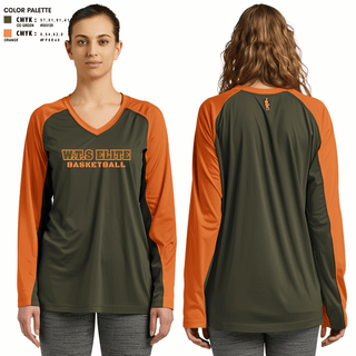 Women's Long Sleeve Vneck Shirt, W.T.S elite, Men's Basketball, Teamtime, Team time, sublimation, custom sports apparel, team uniforms, spirit wear, spiritwear, sports uniforms, custom shirts, team store, custom team store, fundraiser sports, apparel fundraiser