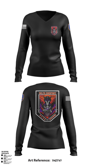 Women's Long Sleeve Vneck Shirt, Delta Co, 2-13th AVN REGT_CADRE, Army, Teamtime, Team time, sublimation, custom sports apparel, team uniforms, spirit wear, spiritwear, sports uniforms, custom shirts, team store, custom team store, fundraiser sports, apparel fundraiser